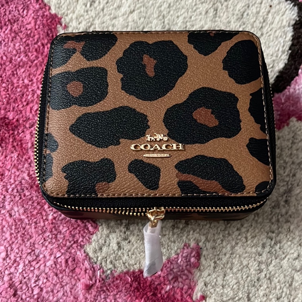 Coach leopard print travel jewelry case